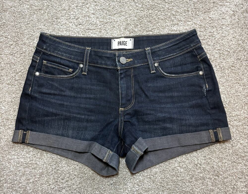 Paige Denim Jimmy Jimmy Shorts Womens 25 Dark Rinse Blue Cuffed Low Rise Stretch